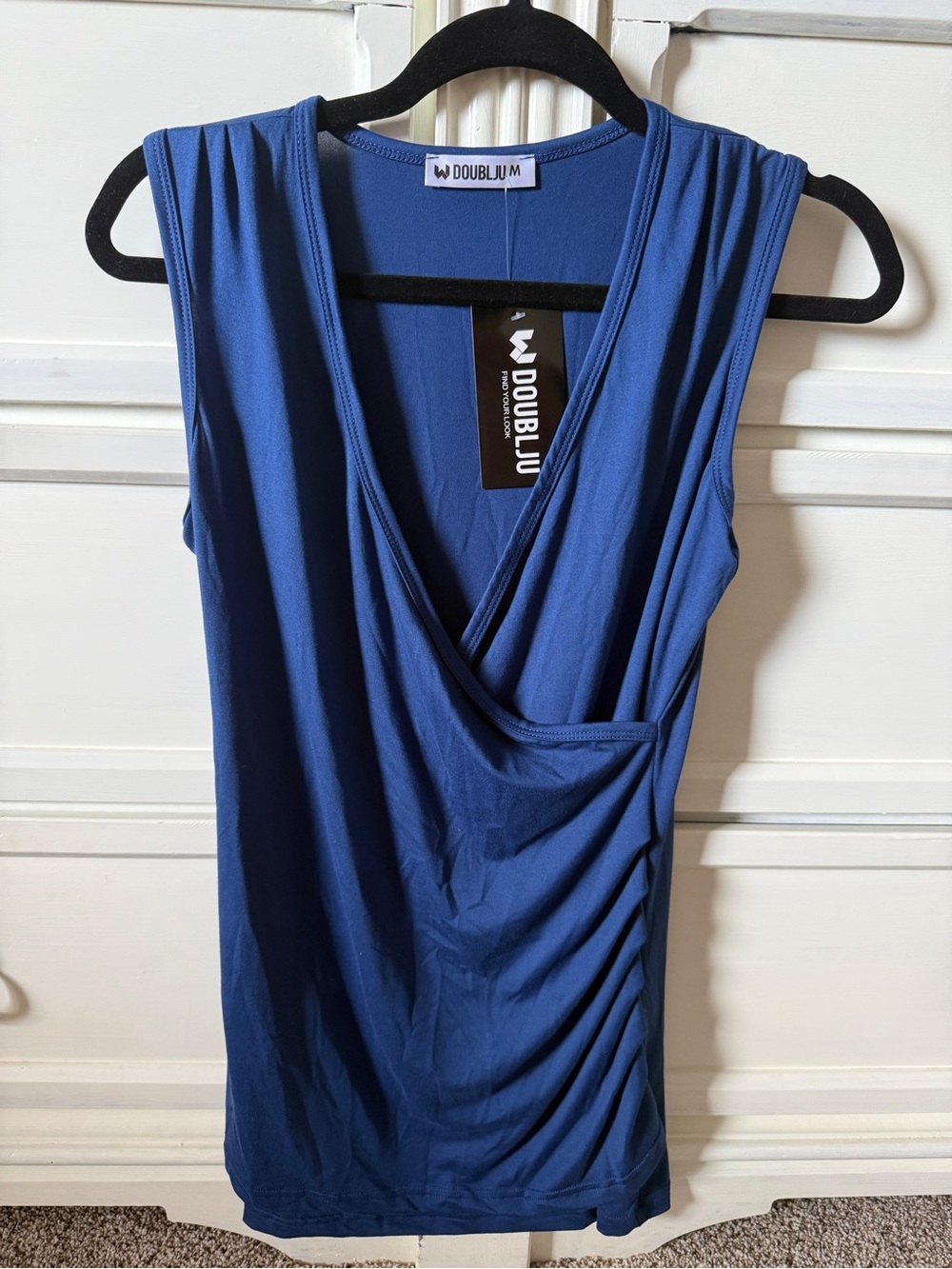 Doublju Royal Blue Faux-Wrap Sleeveless Camisole